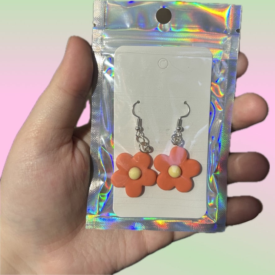 Orange 3D Flower Earrings