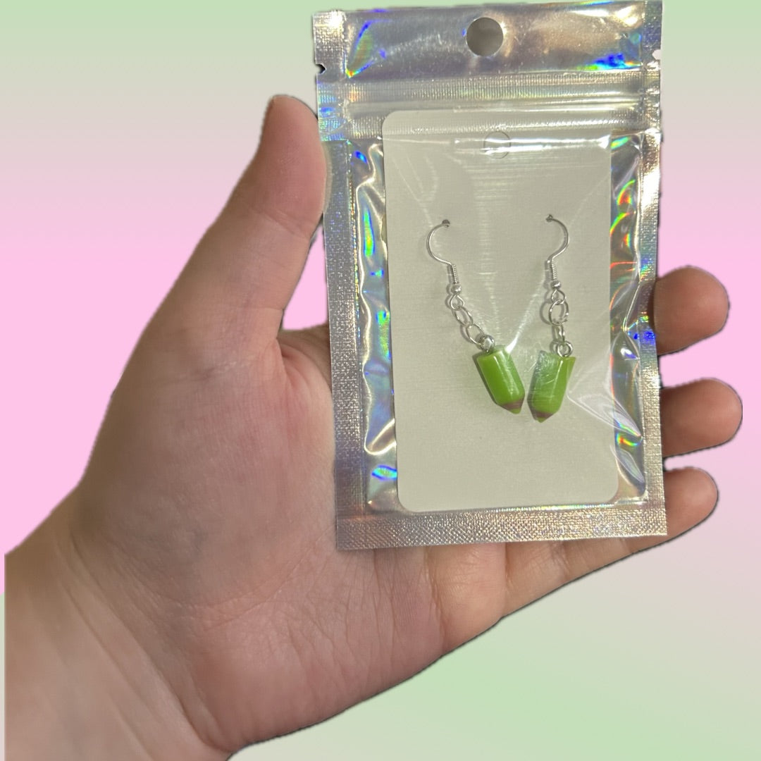 Green Coloured Pencil Earrings