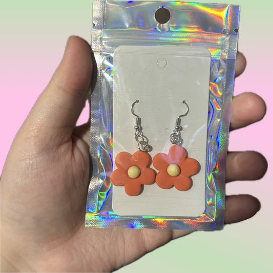 Orange 3D Flower Earrings