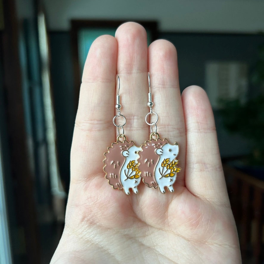 Hedgehog With Flowers Earrings
