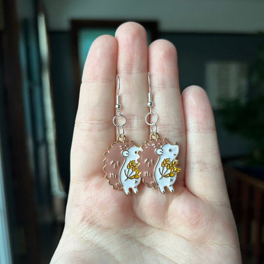 Hedgehog With Flowers Earrings