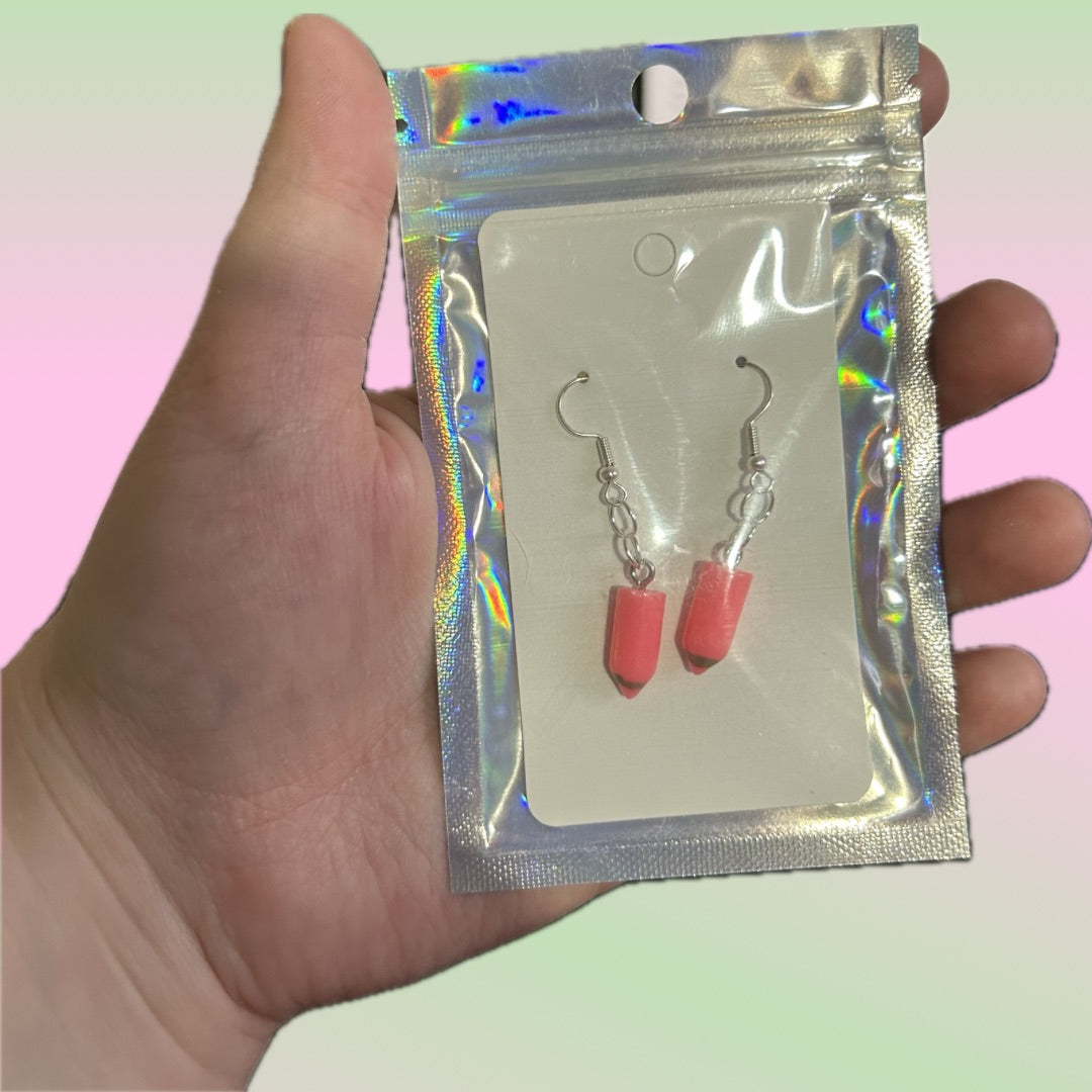 Pink Coloured Pencil Earrings