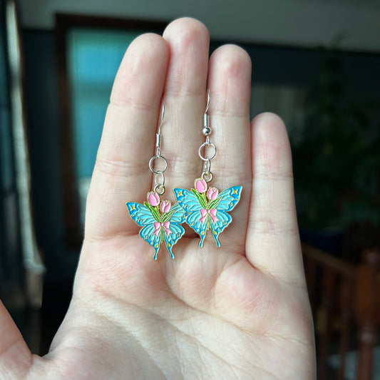 Blue Floral Butterfly Earrings