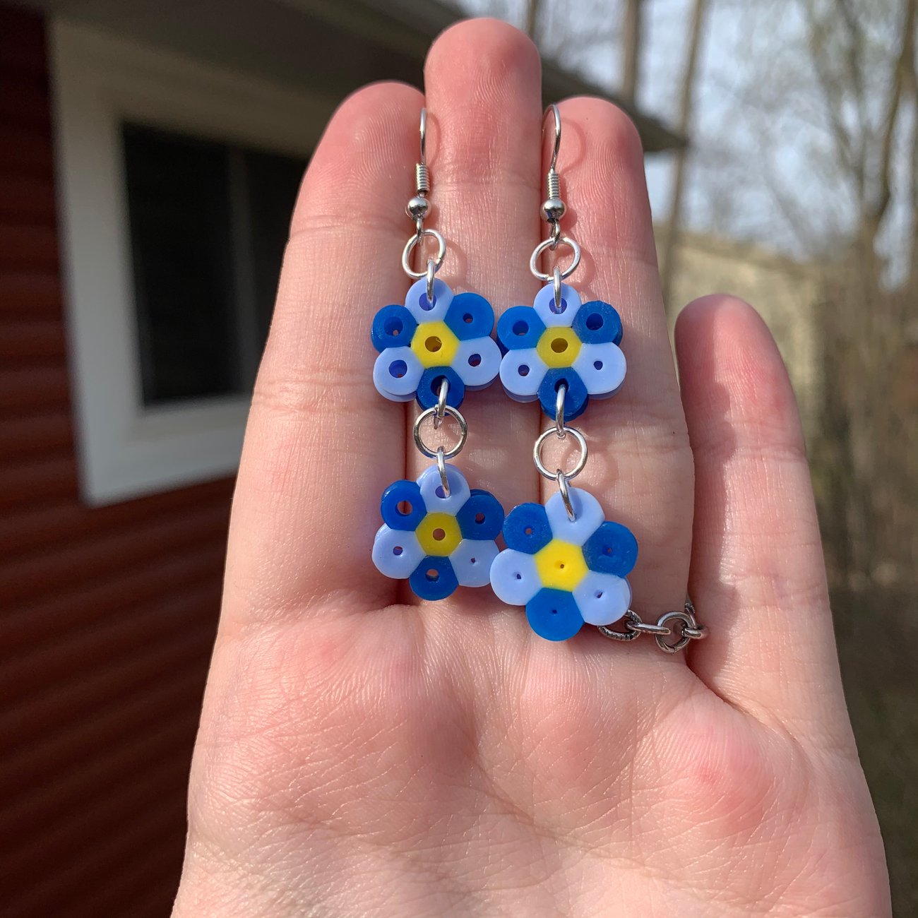Blue Double Flower Earrings (Sister Collab)