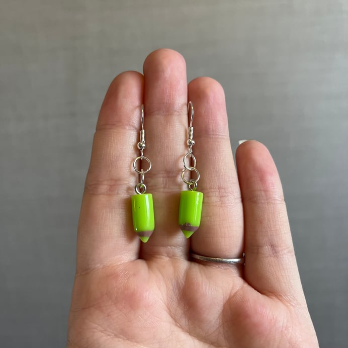 Green Pencil Crayon Earrings