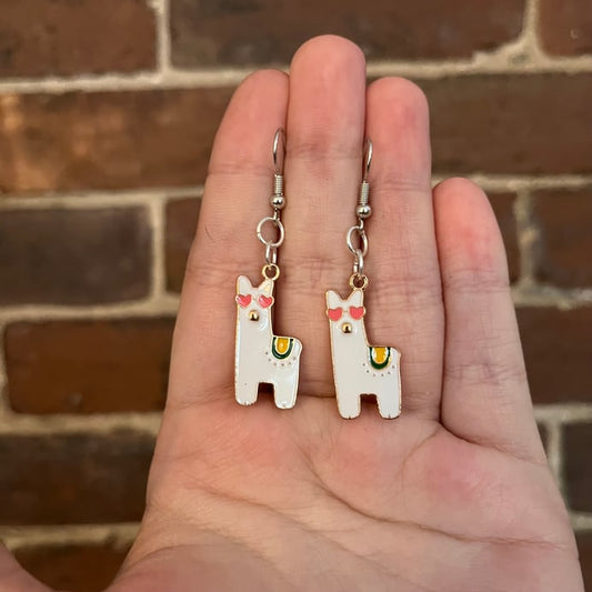 White Llama Earrings